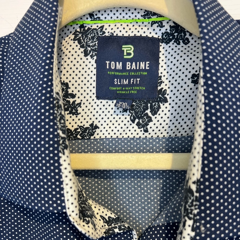 Tom Baine Blue/white dot XXL Slim Fit Stretch Wrinkle Free Button Up Shirt. - Picture 3 of 9